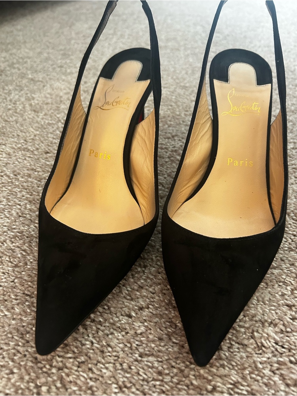Christian Louboutin Women's Black Suede Slingback Pumps - Size 38 or 7.5 in US